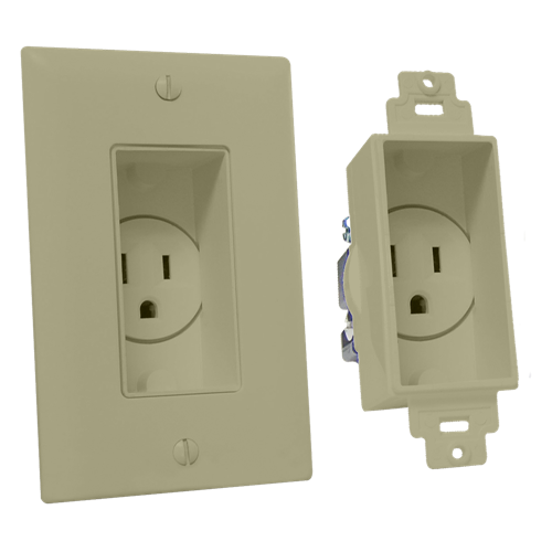 Single Gang Décor Recessed Receptacle, Ivory