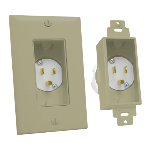Single Gang Décor Recessed Power Inlet, Ivory