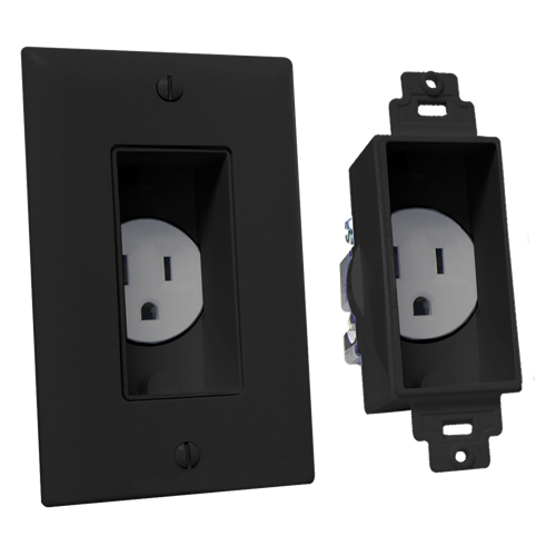 Single Gang Décor Recessed Receptacle, Black