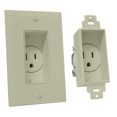 Single Gang Décor Recessed Receptacle, Light Almond