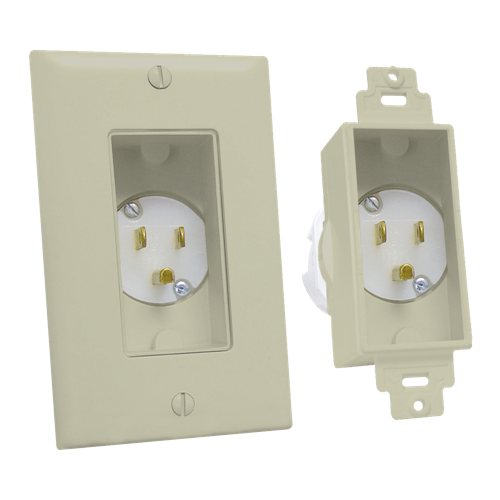 Single Gang Décor Recessed Power Inlet, Light Almond