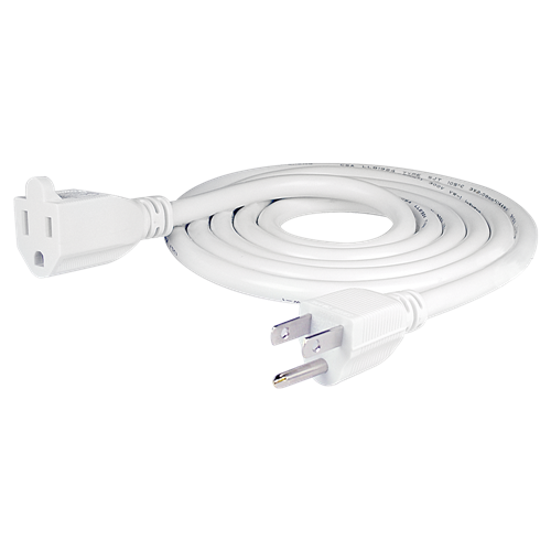 6ft Power Cord, NEMA 3 Prong, Male to Female End, 14G, White