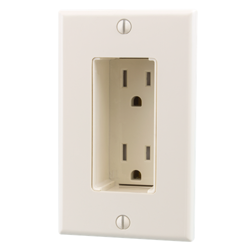 Tamper Resistant Discreet Decor Recessed Outlet, Light Almond