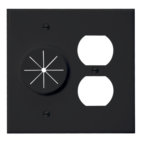 Duplex Receptacle Plate with Grommet, Black