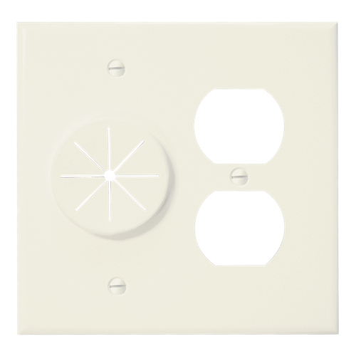 Duplex Receptacle Plate with Grommet, Light Almond